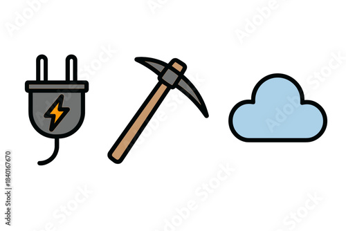 Digital concepts for cryptocurrency mining, energy consumption, and cloud data storage