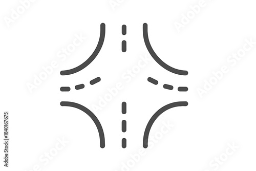 Simple line icon representing a four-way road junction or highway interchange symbol
