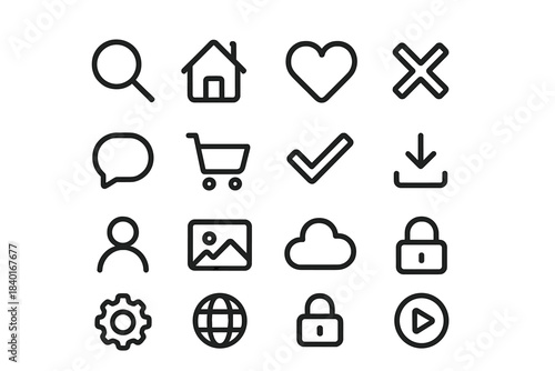 Essential outline icons for user interface design and web navigation applications