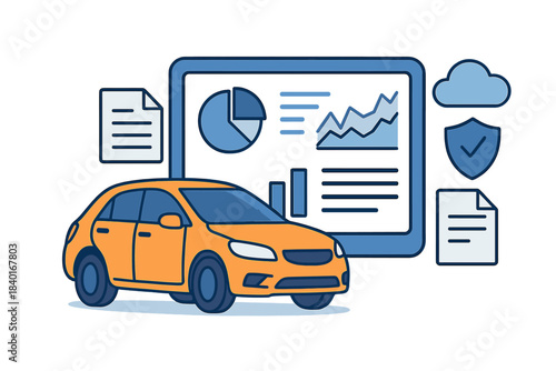 Digital automotive data analysis dashboard displaying car insurance and security features