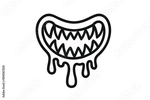 Creepy monster mouth with sharp jagged teeth and dripping slime or goo