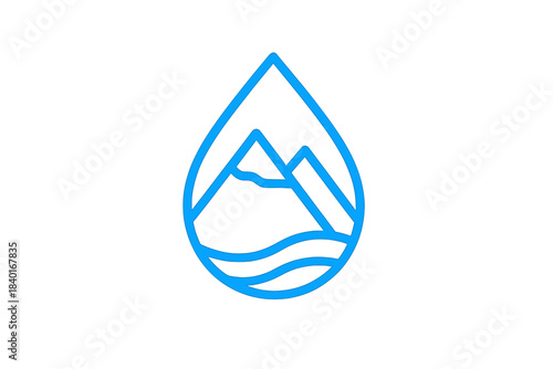 Minimalist outline logo symbol of fresh water resources and mountain environment