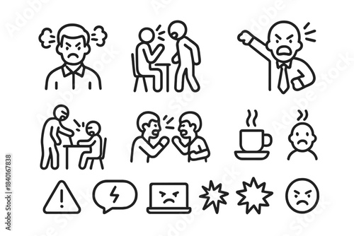 Outline symbols for conflict, anger, stress, argument, and negative emotional states