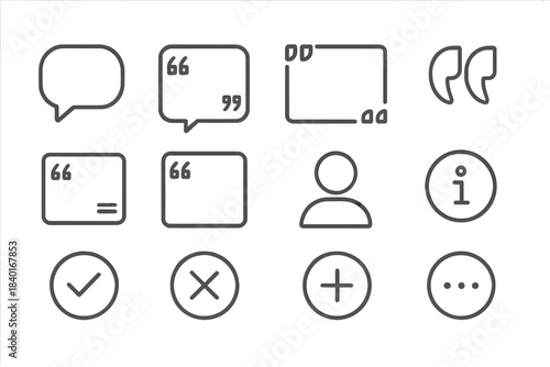 Essential communication and interface elements including quote boxes, chat bubbles, and action buttons