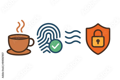 Verified fingerprint scan authentication during coffee break with protected data shield
