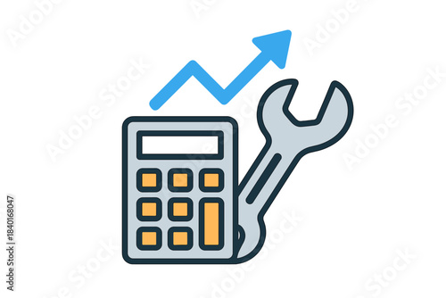 Financial calculation and maintenance optimization with growth chart symbol icon