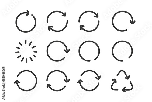 Set of refresh reload rotation loop and recycling symbols for web and mobile interface design