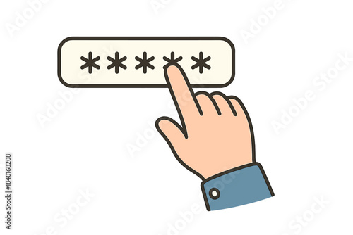 Hand entering confidential password data into a secure login field for digital authentication