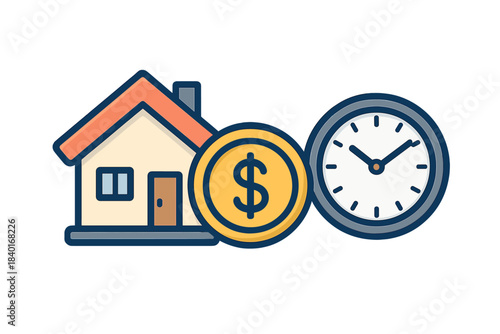House, money, and clock representing real estate investment and property finance timing