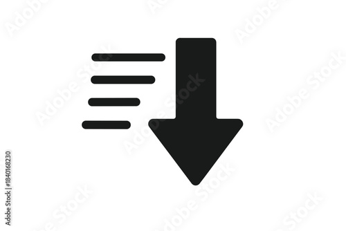 Black arrow pointing down symbolizing data download or sorting direction in user interface design