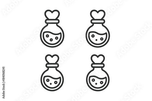 Magical potion bottle with a heart-shaped stopper and bubbling liquid