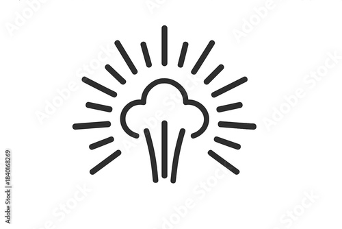 Minimalist black and white symbol depicting hot steam or vapor rising with radiating heat lines