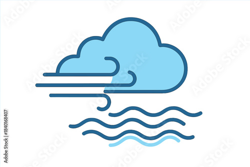 Weather conditions showing a cloud generating strong wind blowing across a wavy water surface