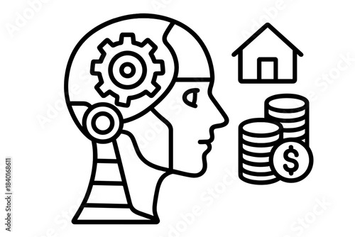 Robotic head icon representing automation and machine learning applied to housing and finance