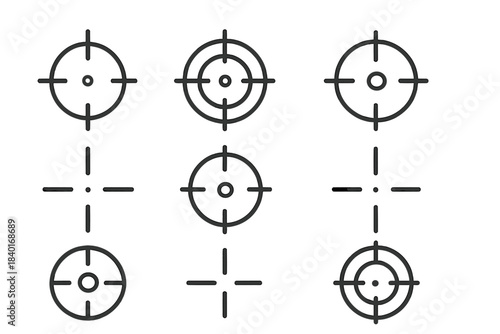 Nine target and crosshair icons representing aiming focus and precision symbols