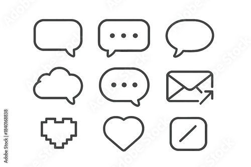 Outline icons set for chat, message, email, and social media likes