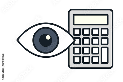 Eye examining calculator symbolizing financial scrutiny and business accounting review