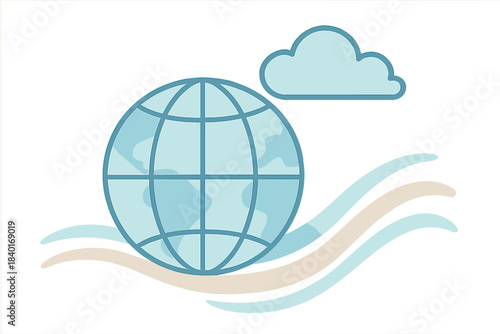 Abstract Earth globe with cloud and flowing waves symbolizing global ecology, climate, and environmental issues