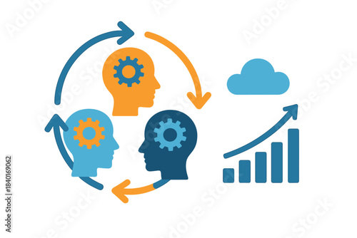 Continuous business development cycle showing teamwork, strategic thinking, and successful growth