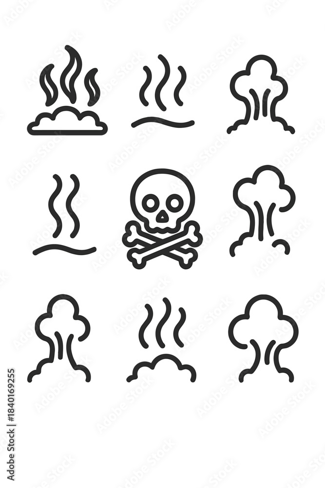 Naklejka premium Set of hazardous warning signs and symbols for fire smoke steam explosion and toxic danger