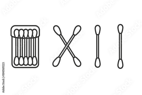 Hygiene cotton swabs in a plastic box and various single ear cleaning tools