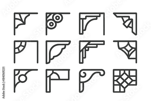 Set of twelve decorative corner designs and ornamental frame elements