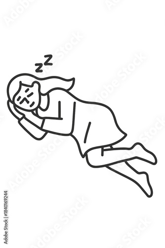 Minimalist line drawing of a woman floating and sleeping peacefully with Zz symbols