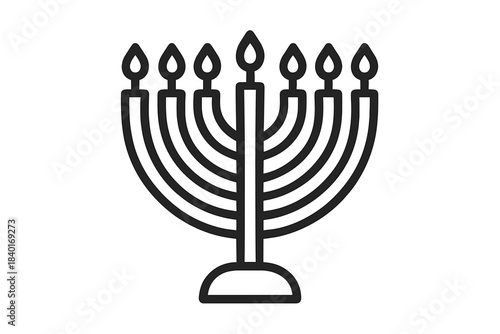 Simple line icon of a traditional Jewish Hanukkah menorah with nine lit candles