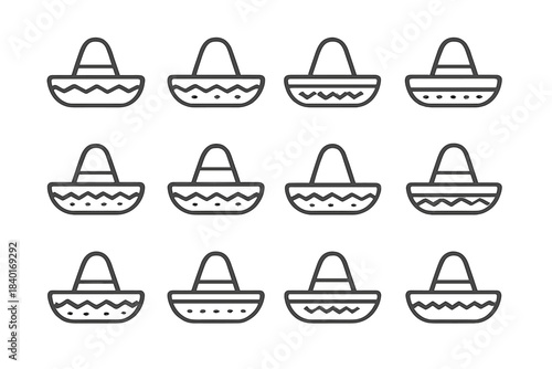 Various outline icons depicting traditional Mexican sombreros and festive headwear