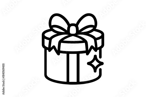 Cylindrical gift box wrapped with a decorative bow and ribbon for celebration