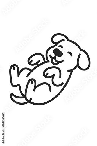 Cute cartoon dog lying on its back with paws up and a cheerful expression