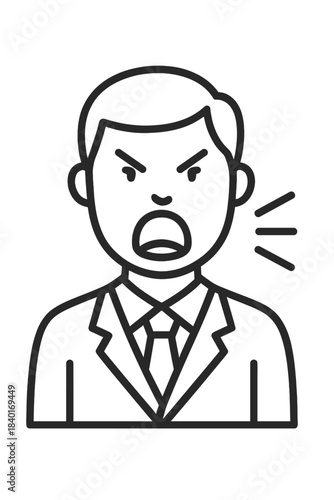 Professional man in a suit shouting aggressively, symbolizing workplace stress and conflict