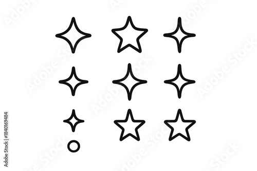 Collection of outline icons featuring different shapes of stars, sparkles, and shine symbols