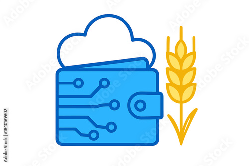 Digital wallet, cloud storage, and wheat ear symbolizing agricultural technology