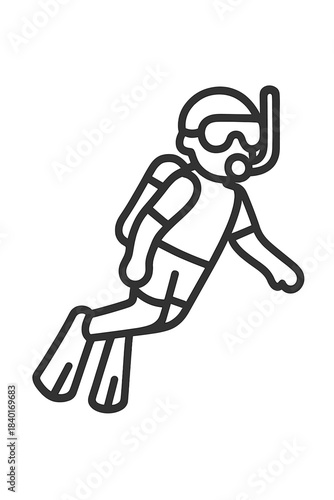 Profile view of a person wearing diving gear and flippers swimming underwater in the ocean