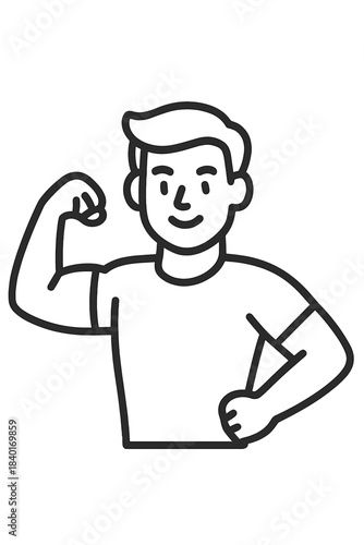 Confident man flexing bicep muscle showing physical strength and fitness achievement