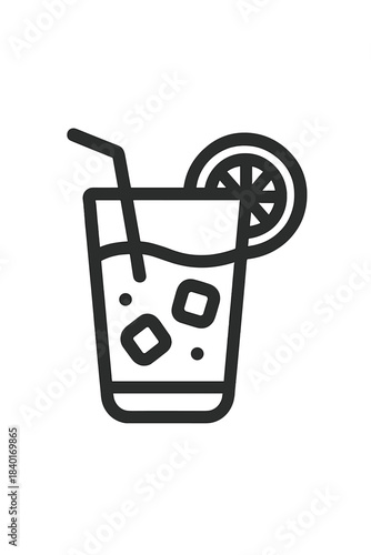 Refreshing iced beverage with straw and citrus garnish in tall glass outline