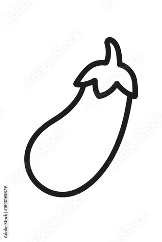 Simple black outline of a whole eggplant vegetable isolated on a white background
