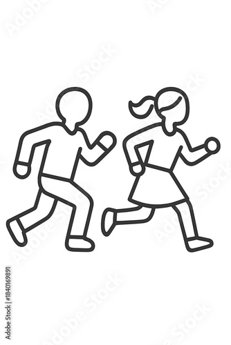 Outline icon depicting a male and female figure jogging or running side by side in a simple graphic style