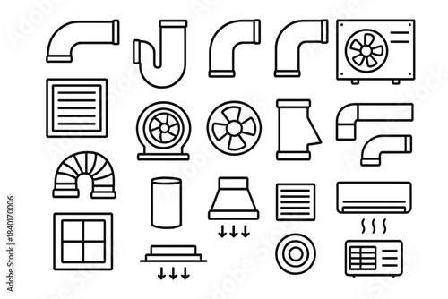 Detailed line art symbols representing heating ventilation and air conditioning equipment