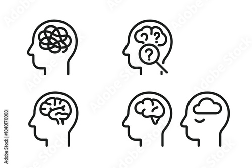 Mental health and cognitive function icons showing confusion and problem solving