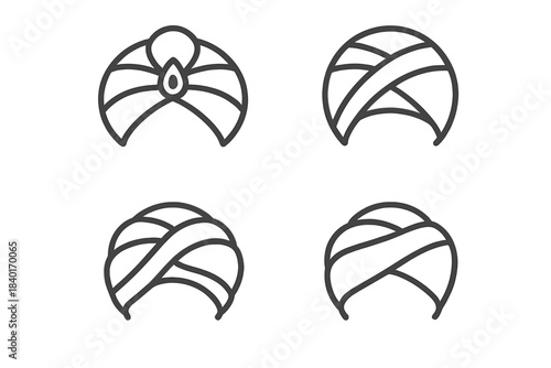 Collection of traditional Middle Eastern and South Asian turban headwear styles