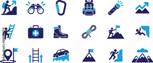 Outdoor adventure and exploration icons, vector graphic collection