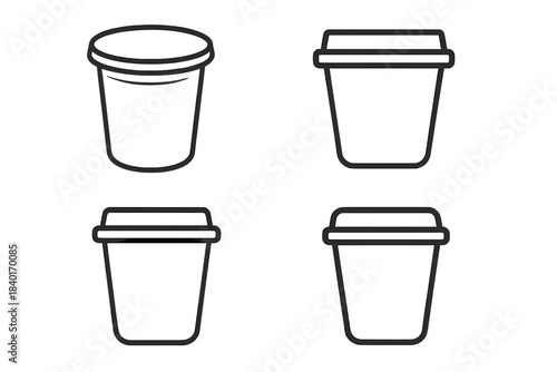 Minimalist outline icons set of disposable coffee cups and beverage containers