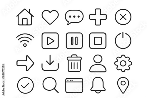 Essential outline icons set for web and mobile application interface design