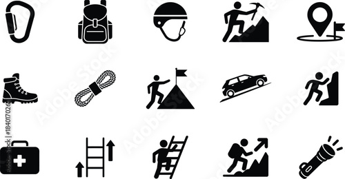 Outdoor adventure and exploration icons set for travel and nature.