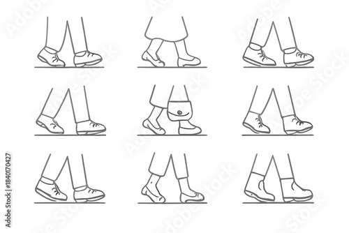 Diverse set of walking legs and feet showing various shoes and gait cycles