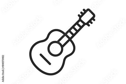 Stylized black and white icon representing a stringed musical instrument like a guitar