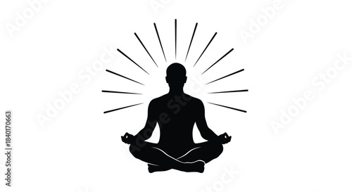 Silhouette of person meditating in a yoga pose with radiating lines