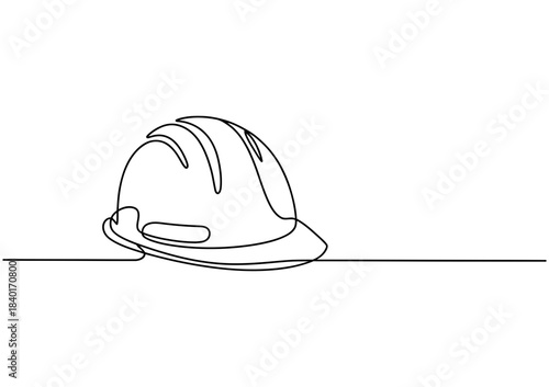 Minimalist single line drawing of a hard hat, representing construction, safety, and industrial work